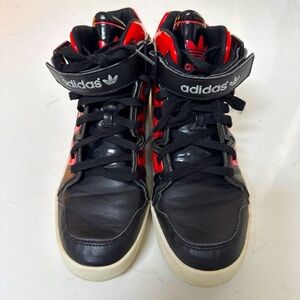 Mens Adidas EVM 004001 Art M19842 Size 9 High Top Black Leather Basketball Shoes